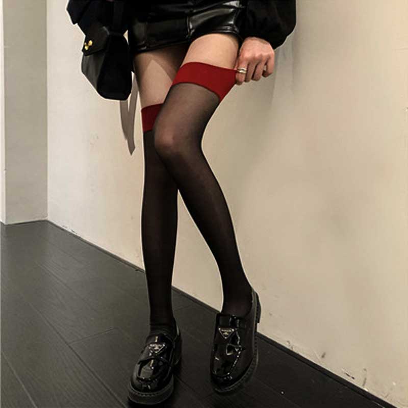 Lolita Strümpfe Sexy Gothic Frauen Oberschenkel Hohe Socken Nylon Dünne Schlanke Party Stokings Für Frauen Über Knie Strümpfe Lustig One Size rot