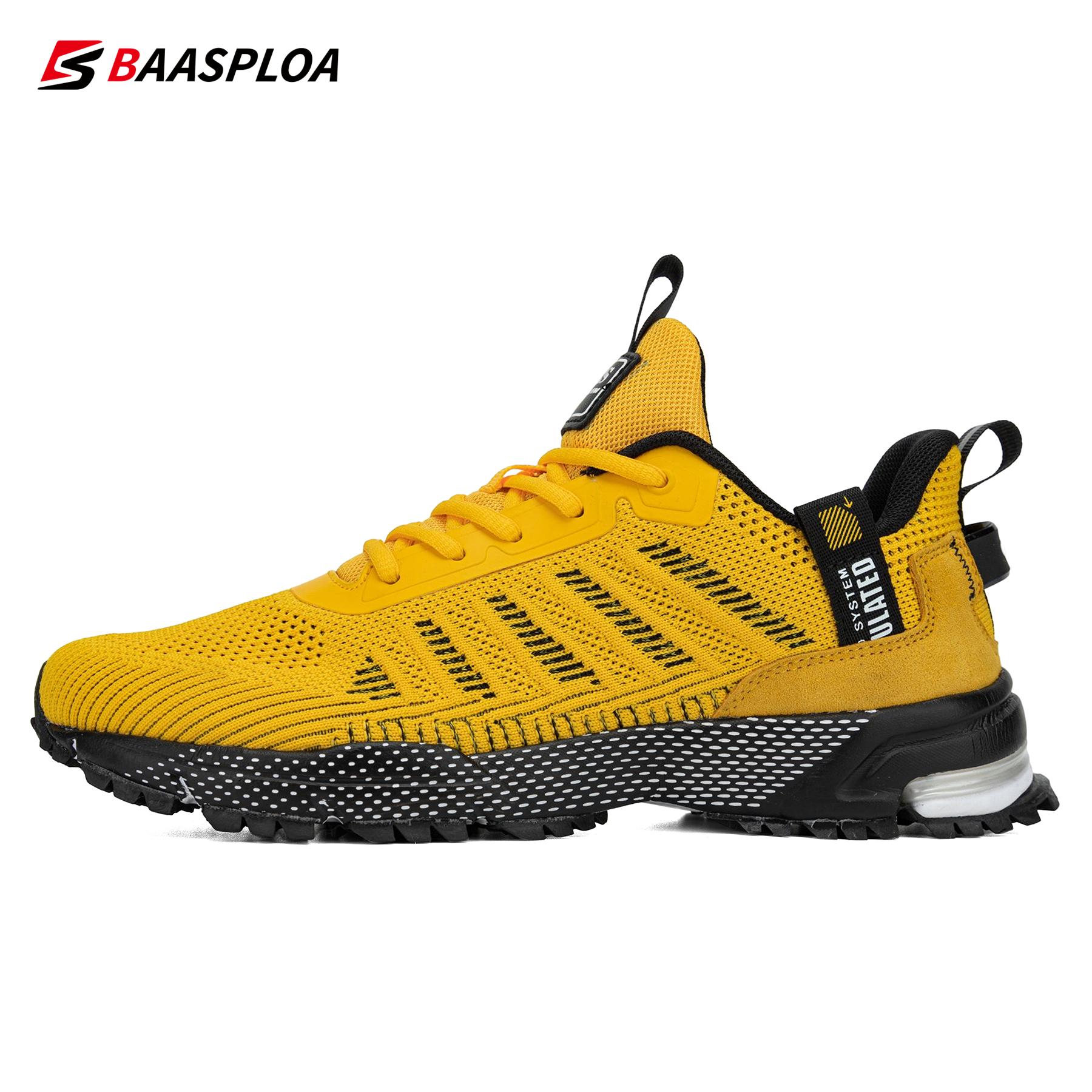 Baasploa Neue Herren Sneaker Schuhe Atmungsaktives Mesh Herren Laufschuhe Outdoor Rasen Walking Fitnessschuhe für Herren Größe 41-46 44 gelb