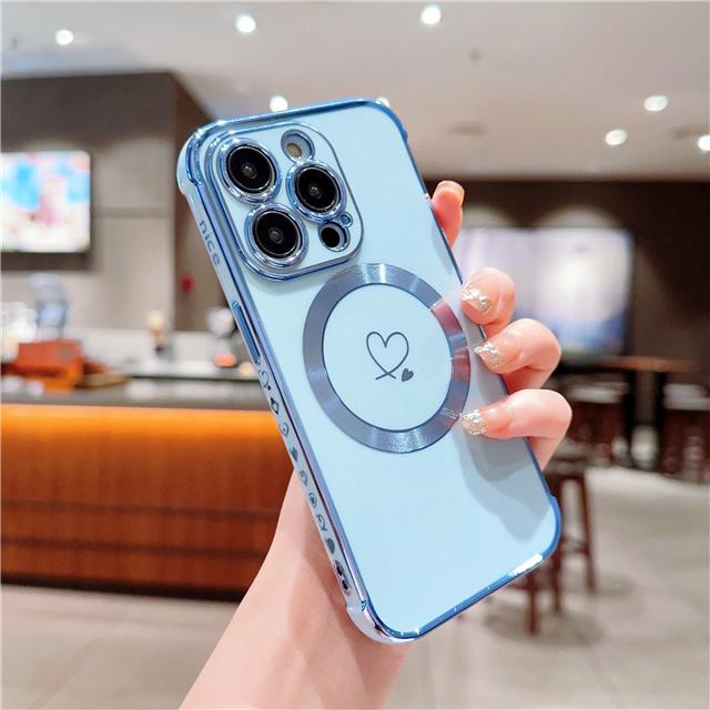 Für iPhone Luxus Herzförmige Magsafe Magnetische Beschichtungsmuster Rahmen Handyhülle Für iPhone 11 12 13 14 15 16 Plus Pro Max Hülle iPhone 16 Plus gray