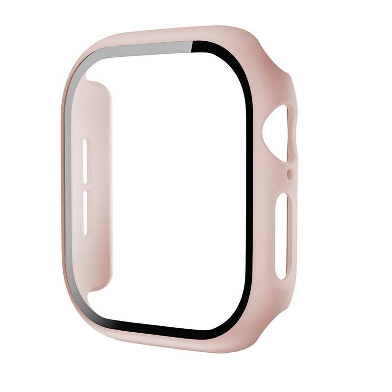 Gehärtetes Glas + Abdeckung für Apple Watch Serie 10 46 mm 42 mm Stoßfänger-Displayschutzfolie, mattes hartes PC-Gehäuse für iWatch 42 46 Zubehör For Apple Watch 10 46mm rosa