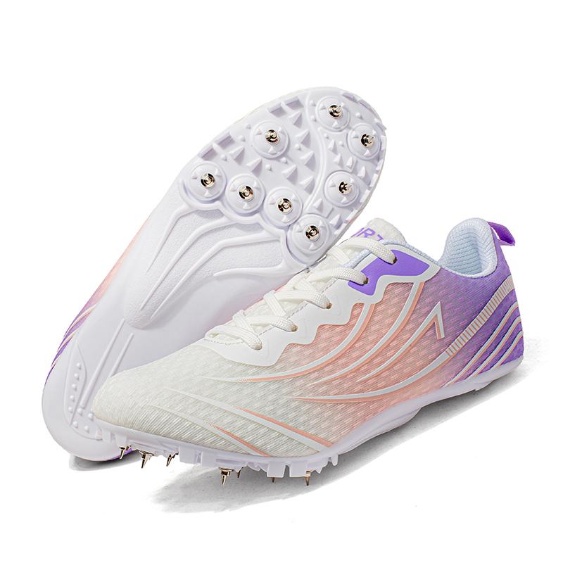 Damen Laufschuhe 8 Spikes Spikeschuhe Herren Professionelle Trainingssportschuhe Rutschfest Sprint Wettkampf Trainer Bahn Leichtathletikschuhe 39 weiß/violett