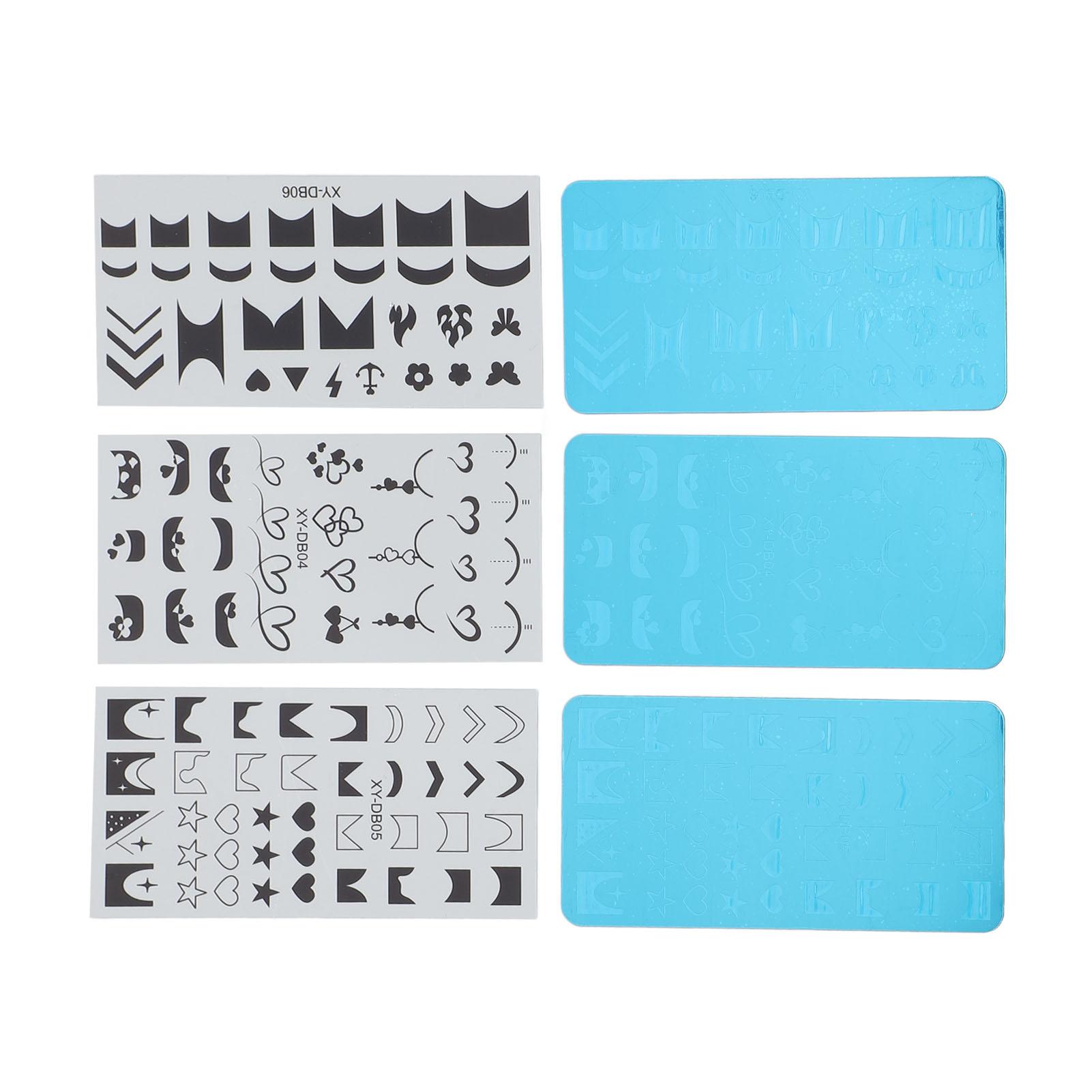 3er Set Nailart Stampingplatten Edelstahl Schutzfolie blau Verschiedene Muster Fingernägel