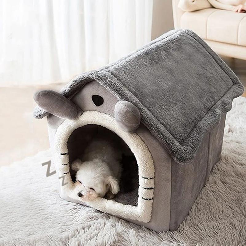 Warmes Hundehaus für den Innenbereich, weiches Haustierbett, Zelthaus, Hundehütte, Katzenbett mit abnehmbarem Kissen, geeignet für kleine, mittelgroße und große Haustiere S graue