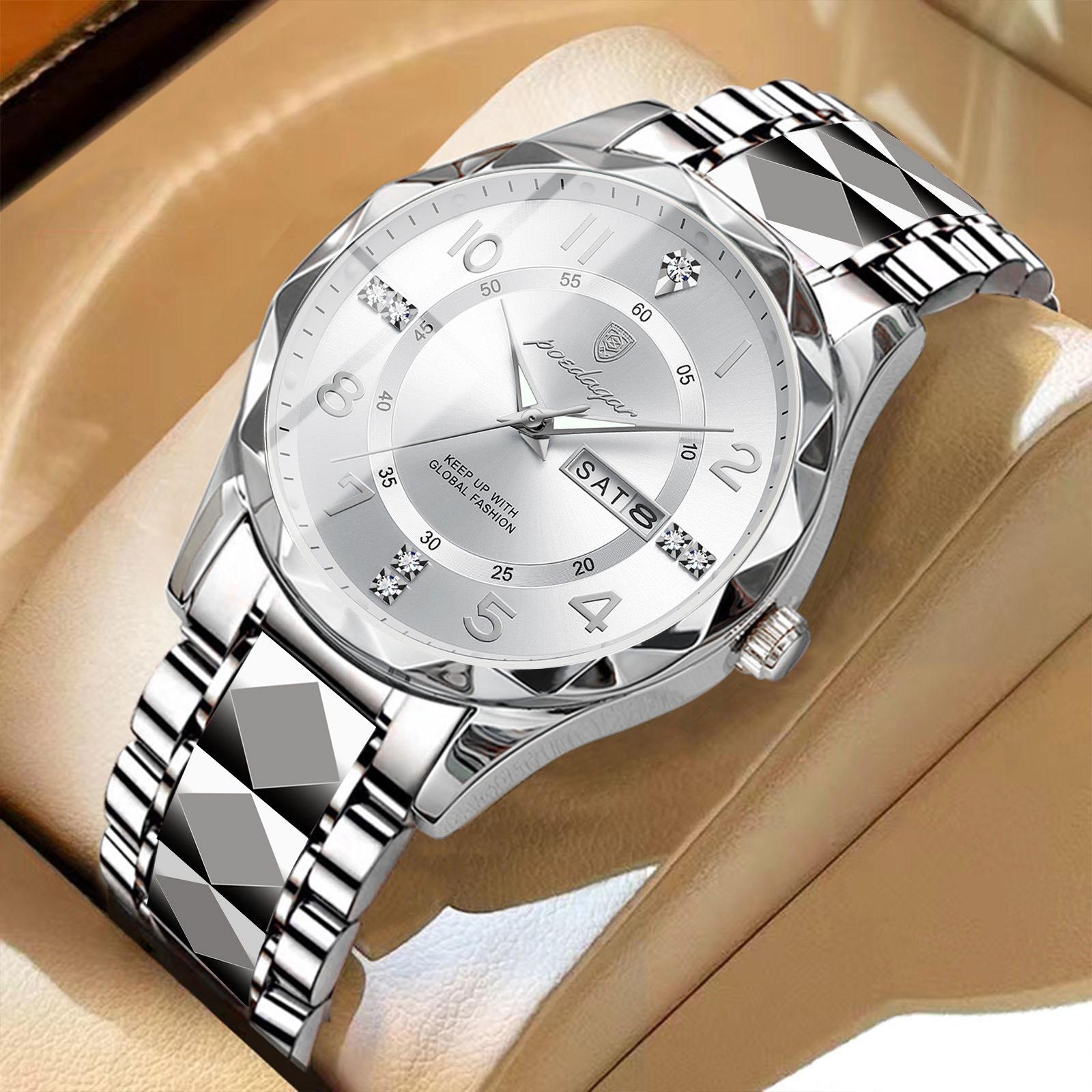 POEDAGAR Luxus Herren Uhren Top Marke Business Mann Armbanduhr Wasserdicht Leuchtende Datum Woche Quarz Herren Uhr silber/weiß