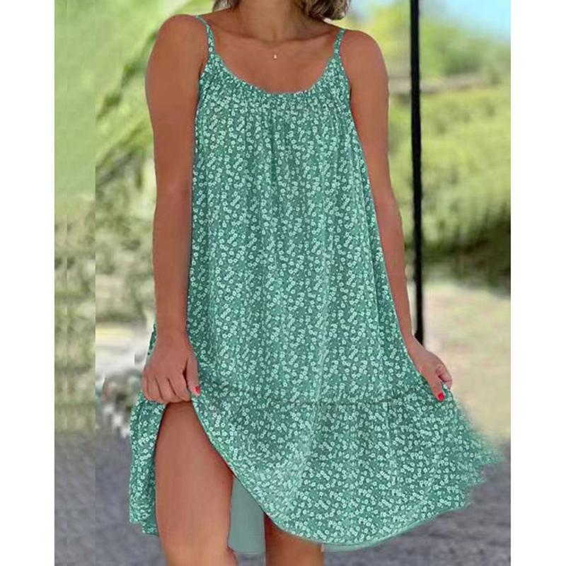 Frauen Mode Schlinge Kleid Sommer Casual Ärmellose Übergroßen Blumen Druck Party Lose Kleider Weibliche L grün