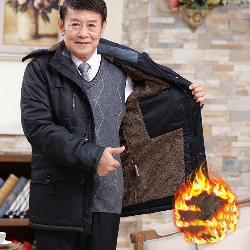 Gepolsterte Winterjacke für Herren mittleren Alters und ältere Herren, Vaterkleidung, dicke dicke Jacke, lockerer Baumwollmantel in Übergröße für Herren XL