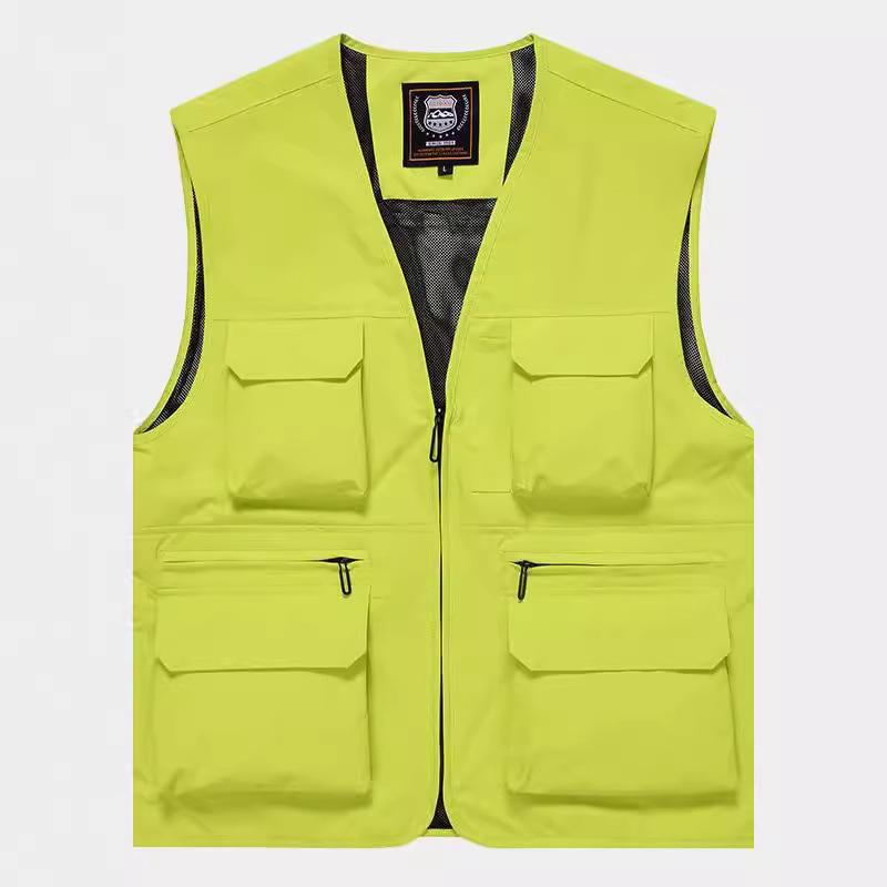Herren Frühling Sommer Outdoor Gilet Mehrere Taschen Schnelltrocknend Angelweste Wanderweste Ärmellose Arbeitskleidung 5XL grün