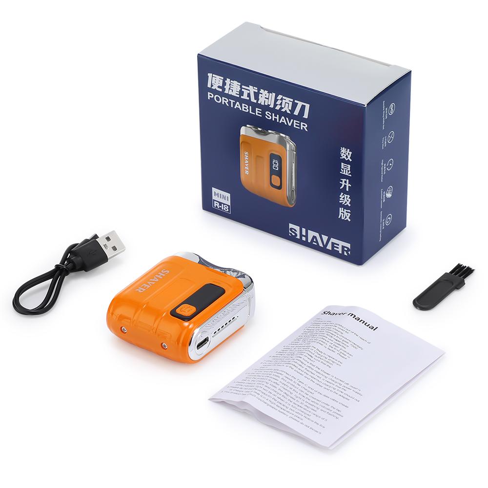 Digitaler Elektrorasierer für Männer Doppelklinge Bartschneider Smart Mini Rasierer Wasserdicht Wiederaufladbar Herrenrasierer für Zuhause Reise orange