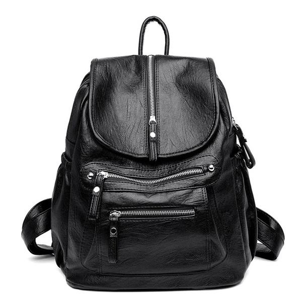 Frauen Hohe Qualität Leder Rucksäcke Vintage Weibliche Schulter Tasche Reise Damen Rucksack Schule Taschen None schwarz