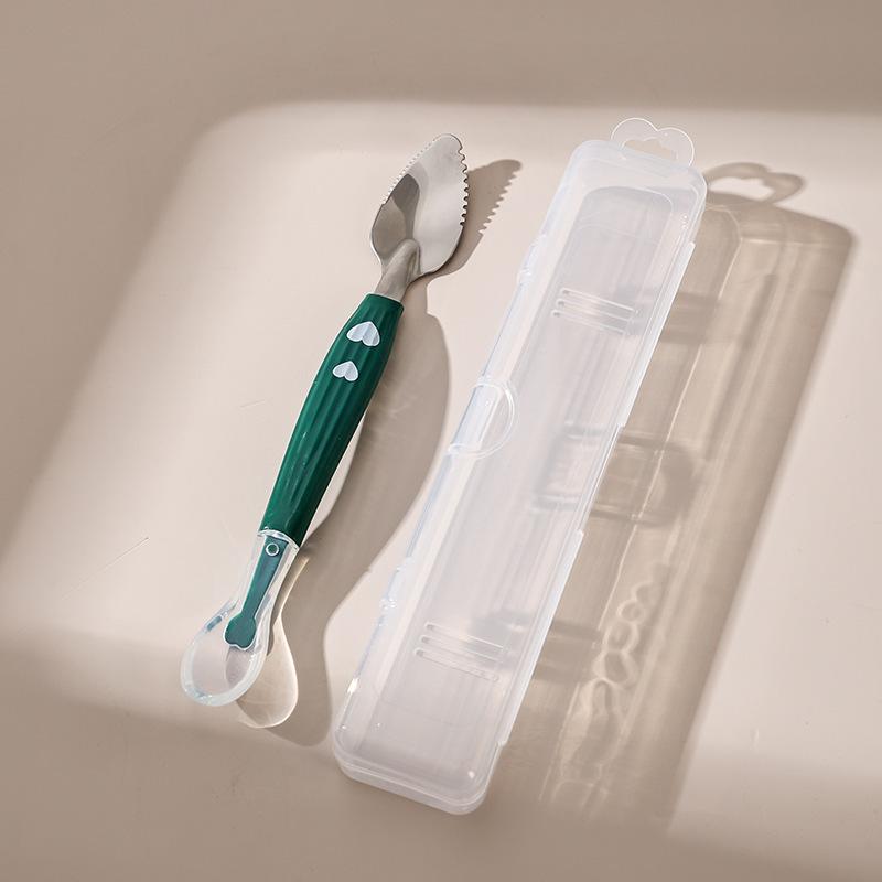 Dual Tip Baby Löffel Lebensmittel Fütterung Löffel Lebensmittel Obst Püree Schrott Werkzeug Baby Besteck grün