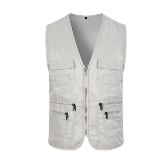 Arbeitsweste mit mehreren Taschen, einfarbig, lässig, ärmellos, mit Reißverschluss, Arbeitskleidung, V-Ausschnitt, Übergröße, Freiwilligenweste zum Angeln L licht grau