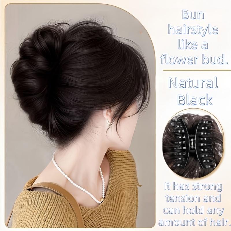Synthetische Damenperücke im Scrunchie-Stil, fauler Blumenknospen-Dutt, modische, natürliche, flauschige Perücke, Haarteil schwarz