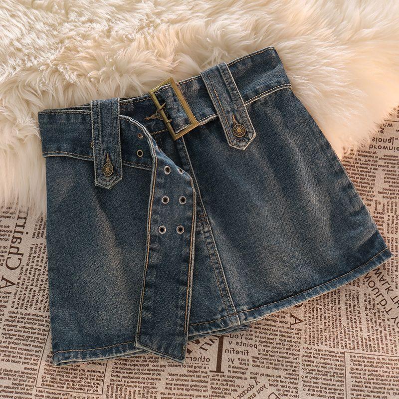Frauen Kurzer Rock Große Größe Denim Halbkörper Rock Gürtel Dekoration Kurzer Rock Anti-walking EIN Wort Paket Hüfte rock 5XL blau
