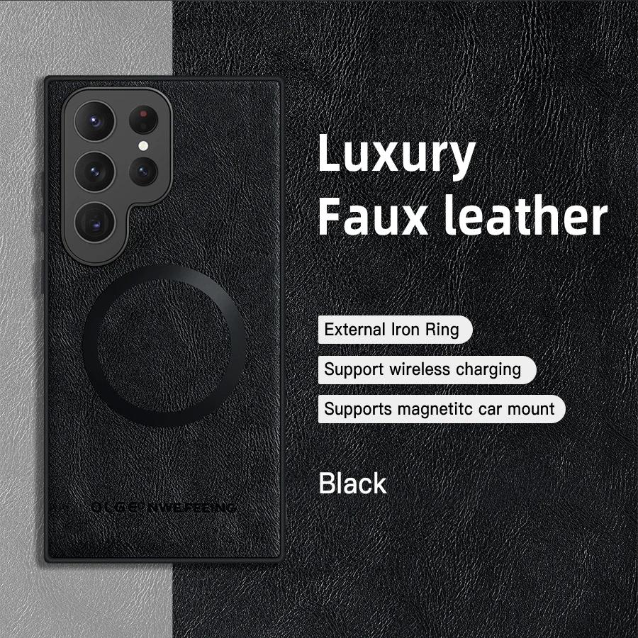 Hülle für Samsung Galaxy S24 Ultra Hülle Leder Handyhülle für Samsung Galaxy S25 S22 S20 Plus Luxushülle S23 S21 FE 5G Hülle For Samsung S23 FE schwarz