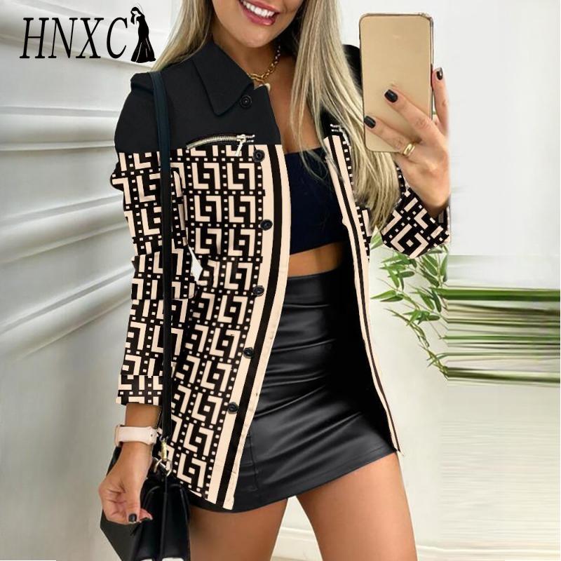 HNXC Damen Vintage Casual Karomuster Herbst Winter Langarm POLO Kragen Jacken & Mäntel XXL