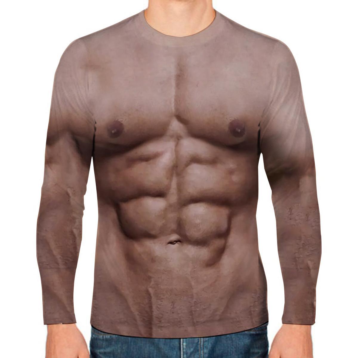 Fake Muscle Lustige 3D-Druck-T-Shirts für Männer und Frauen, Langarm-T-Shirt, Hip-Hop-Streetwear, Harajuku-Pullover, Tees, Tops, Kinderkleidung XL