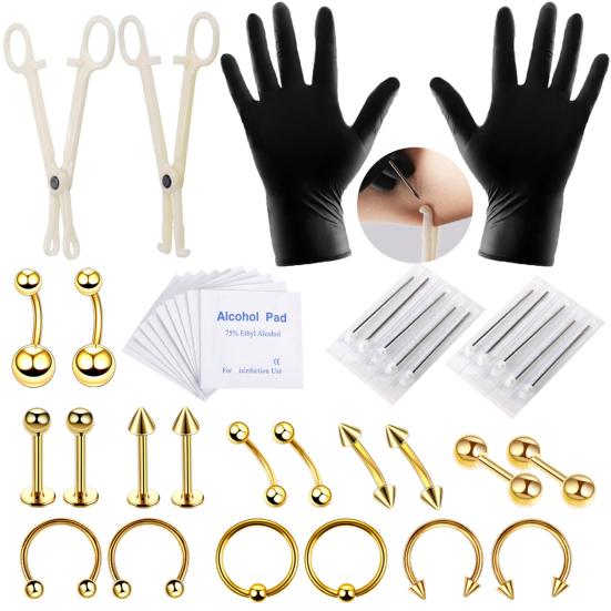 42-teiliges 8-mm-Tattoo-Werkzeugset für Lippen, Augenbrauen, Ohrstecker, Bauchnabelring, Körperpiercing goldgelb