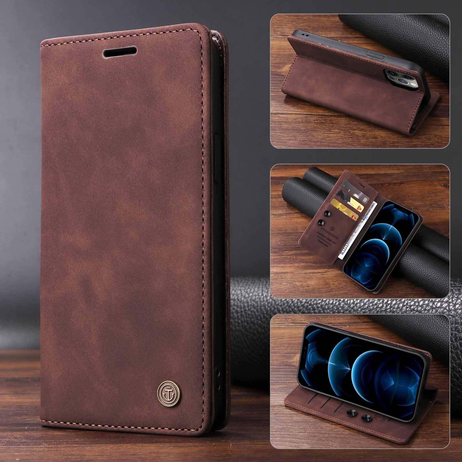 Für Samsung S24 Ultra S23 Plus S22 Flip Case Vintage Leder Kartensteckplatz Brieftasche Halter Abdeckung für Galaxy S23ultra S21 FE S10 S9 S8 Plus Note 20Ultra 10+ Samsung Note10 Plus dunkelbraune