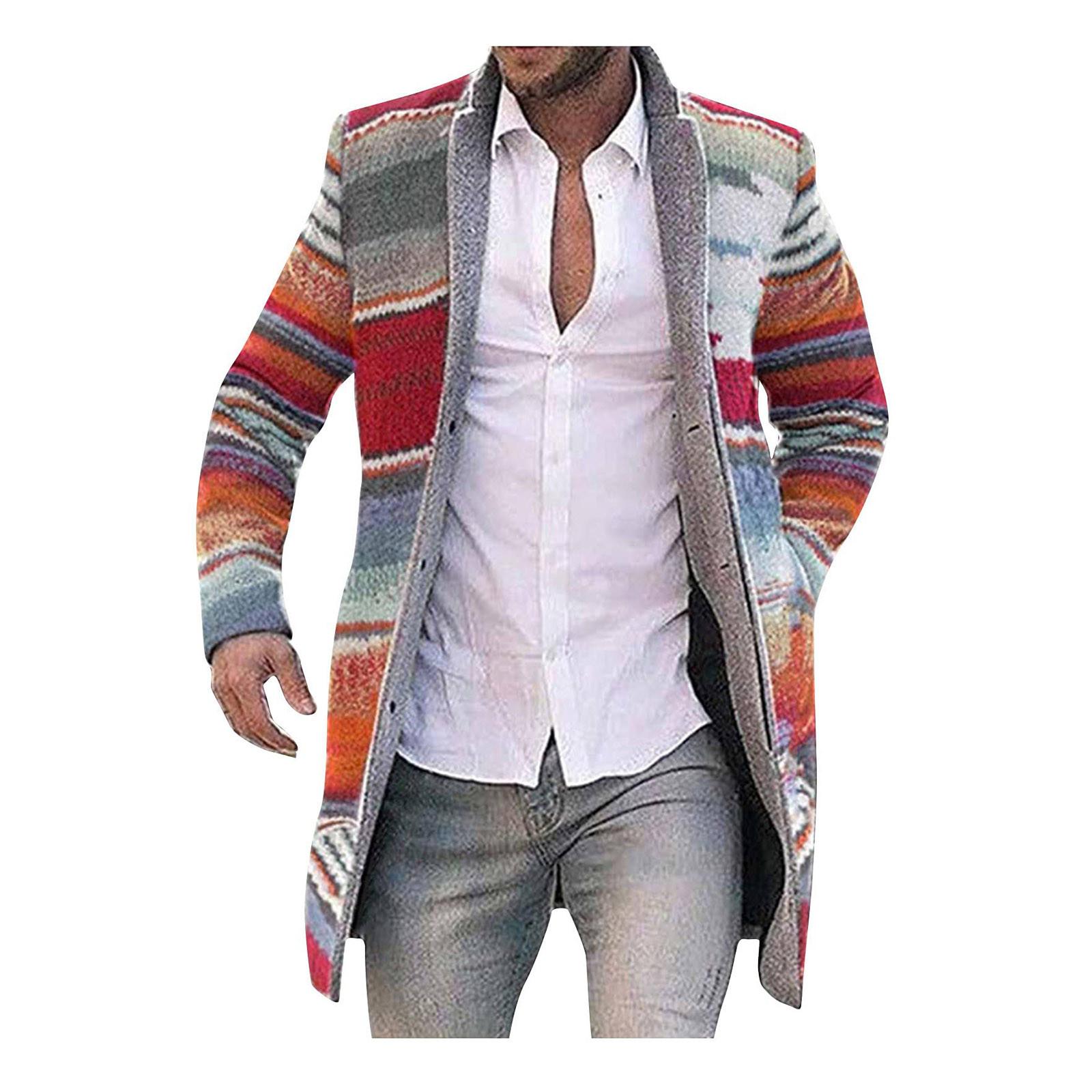 Herren-Cardigan-Mantel, bedruckt, Wollmischungen, lässig, langärmelig, Jackenlänge, Windjacke, Mantel, Trench XXXXL rot