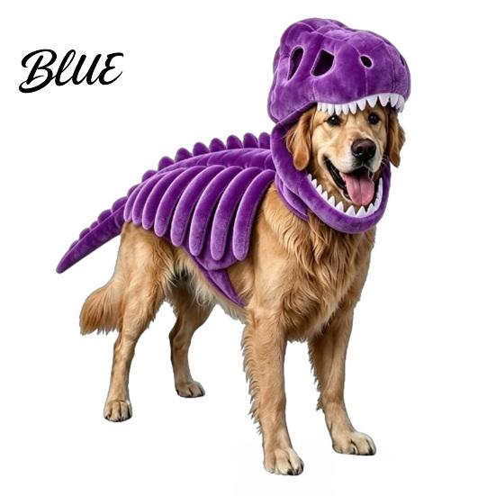 Hund Halloween Kostüm Haustier Dinosaurier Skelett Kostüm Outfit Lustig Leicht zu Tragen Ausrüstung Cosplay Kostüm für Hunde Katzen Süßes oder Saures Bekleidung Requisite M violett