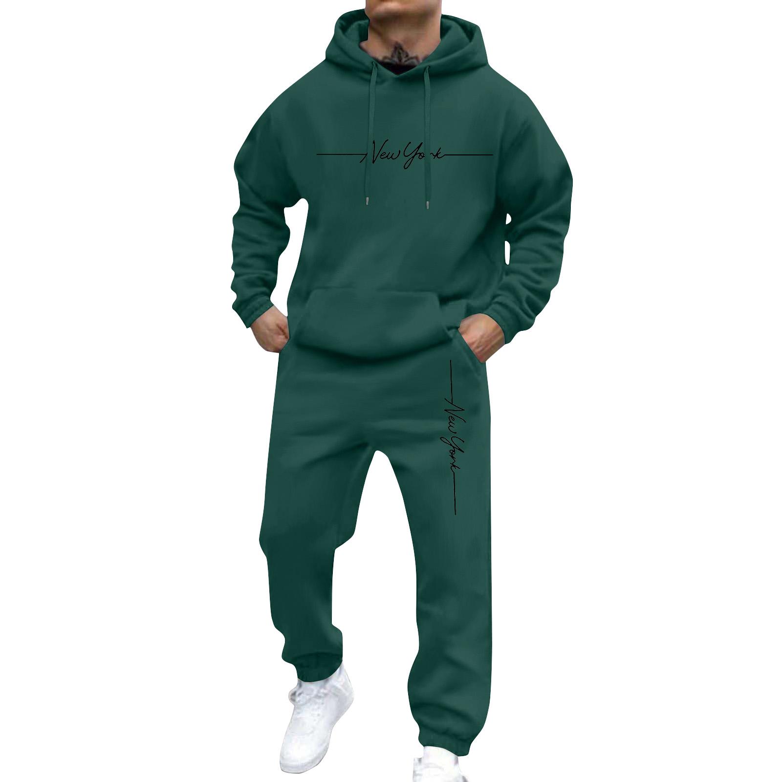 Herren Sweatshirt Anzug Herren Einfarbig Lässig Sportanzug Sweatshirt Anzug XXL dunkelgrüne