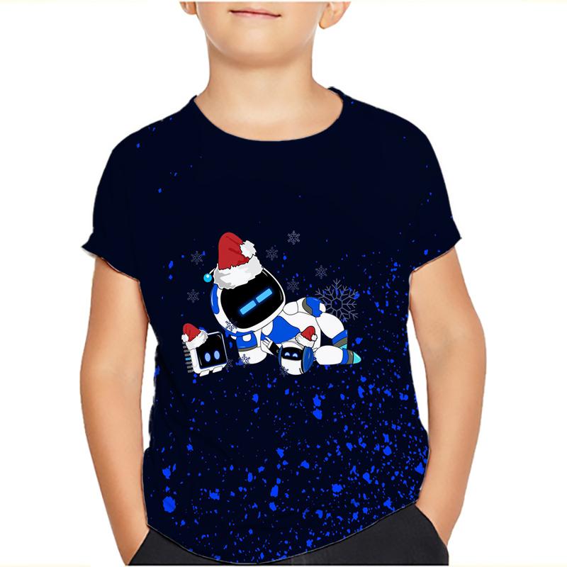 Spiel Astro Bot 3D gedruckt Kinder T-Shirt Kinder Kleidung Harajuku Cartoon Tees Casual Spaß Top Kleidung Mädchen Jungen T-Shirt 2024 120 silber