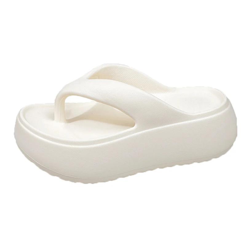 Modische Sommer Eva Plateau Flip Flops für Damen 2025 Rutschfeste Zehensteg Badeschuhe Frau Bequeme Dicke Sohle Pantoletten Sandalen 37-38 weiß