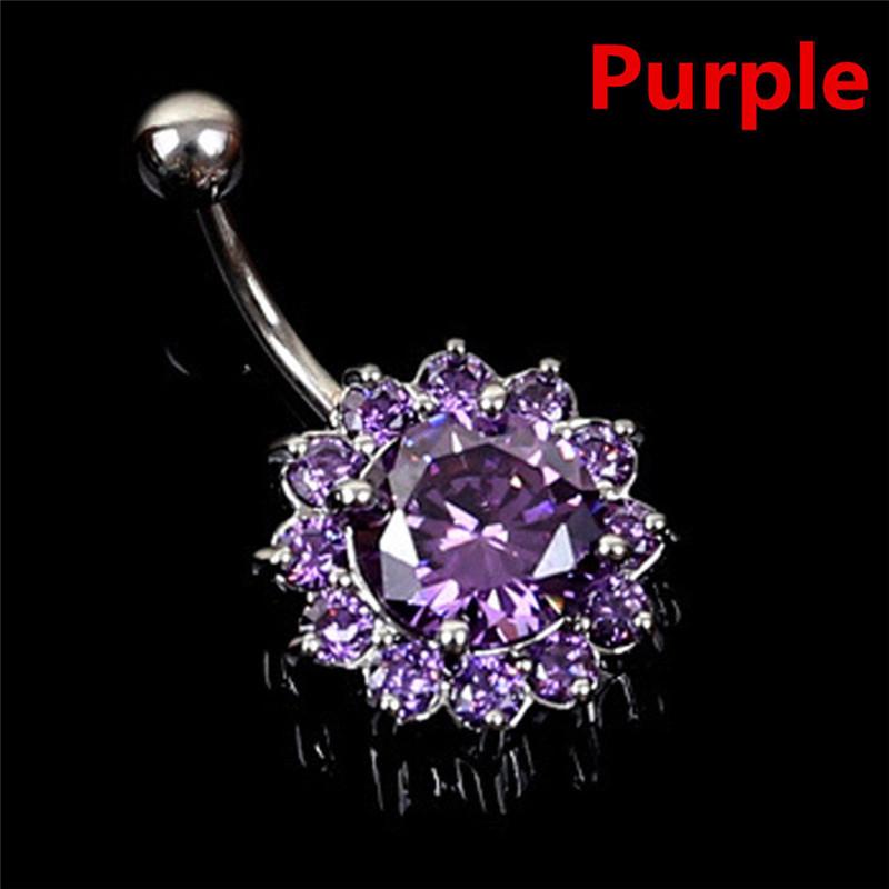 Edelstahl Bar Bauchnabel Ring Kristall Blume Körper Piercing Frauen Schmuck violett