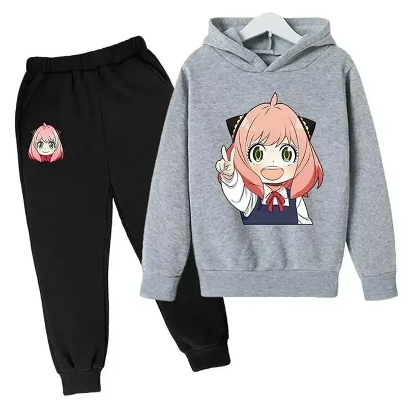 SPY X FAMILY Anya Forger Hoodies Anzug Mädchen Kinder 2-14 J Langarm Hose Kinderbekleidung Winter- und Herbstkleidung 130 grau