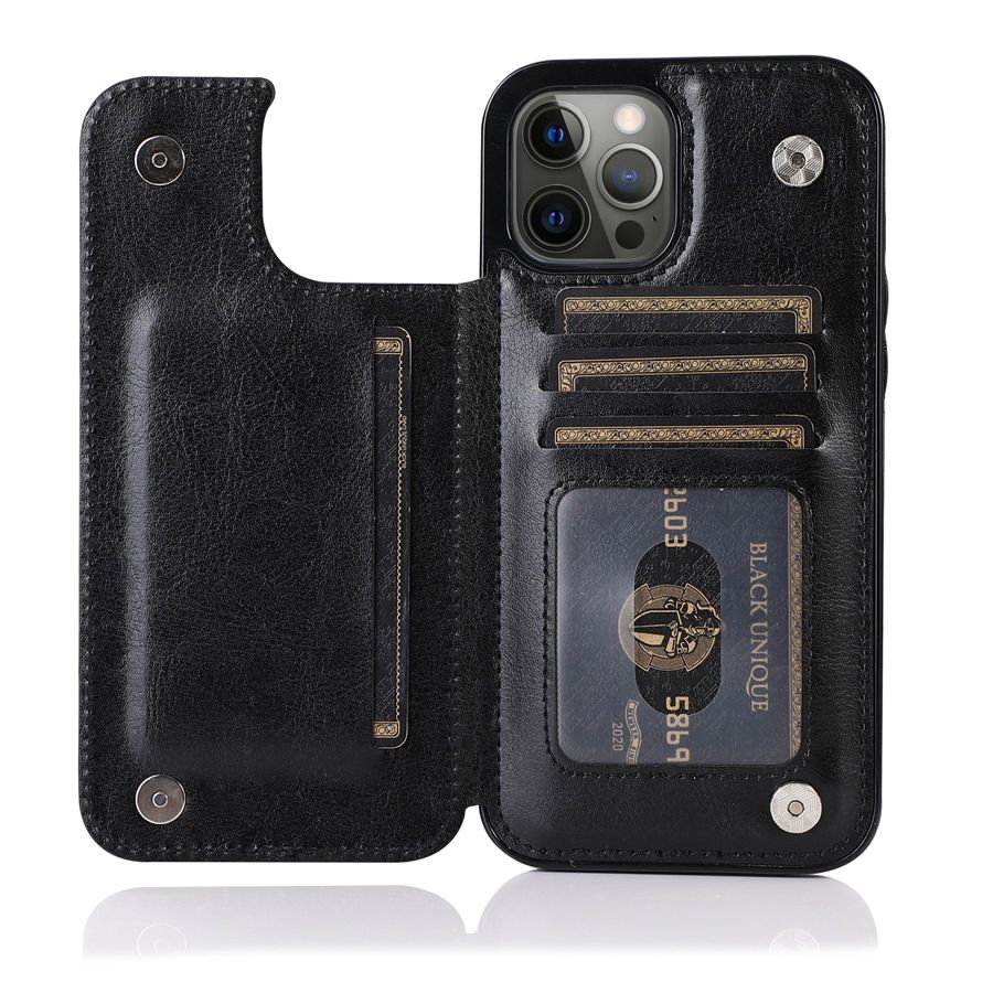 Leder-Geldbörse Handyhülle für Apple iPhone 17ProMax - PU-Leder Kartenhalter Magnetischer Klappschutz Stoßfest Vollständige Abdeckung Hüllen für iPhone 17/16/15/14/13/12/11 iPhone 13 Pro Max schwarz