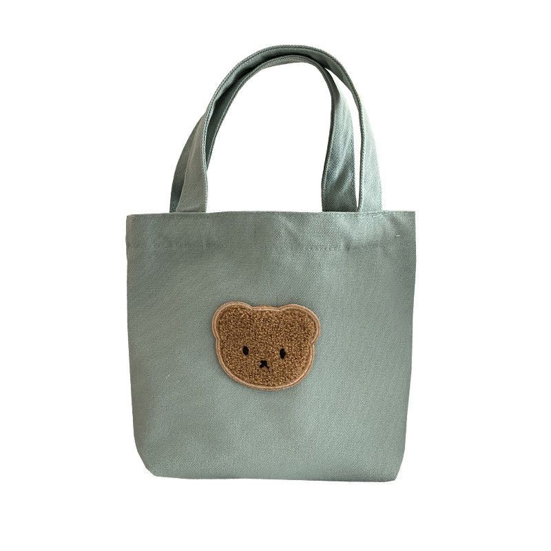 Damen Handtasche Casual Cute Bear Canvas Tasche Mädchen Praktische Mini Kleine Handtasche 18*21cm grün