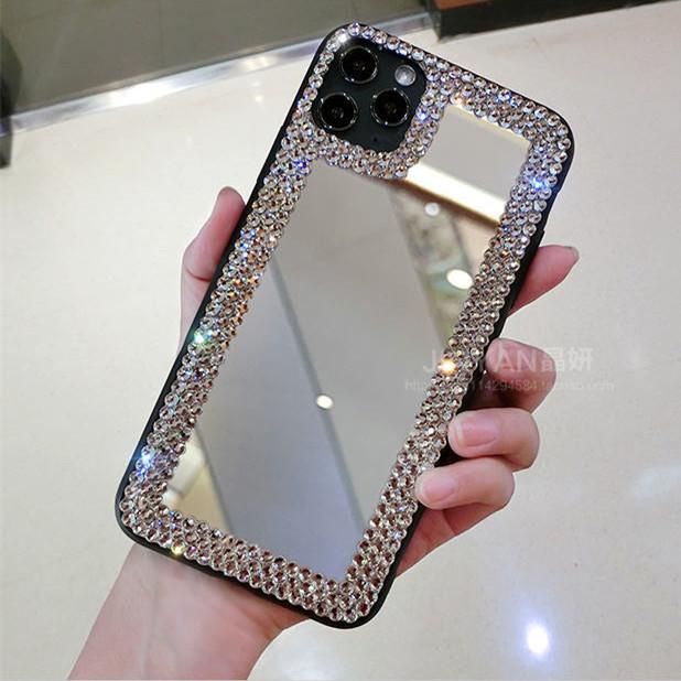 Miroor Crystal Diamond Hülle für iPhone 14 13 12 11 Pro XS Max XR X 8 7 Plus/Samsung S23 S22 S21 S20 S10 A12 A22 A32 A52 A72/Redmi Note10 9 9A 9C 9T iphone 7plus 8plus weiß