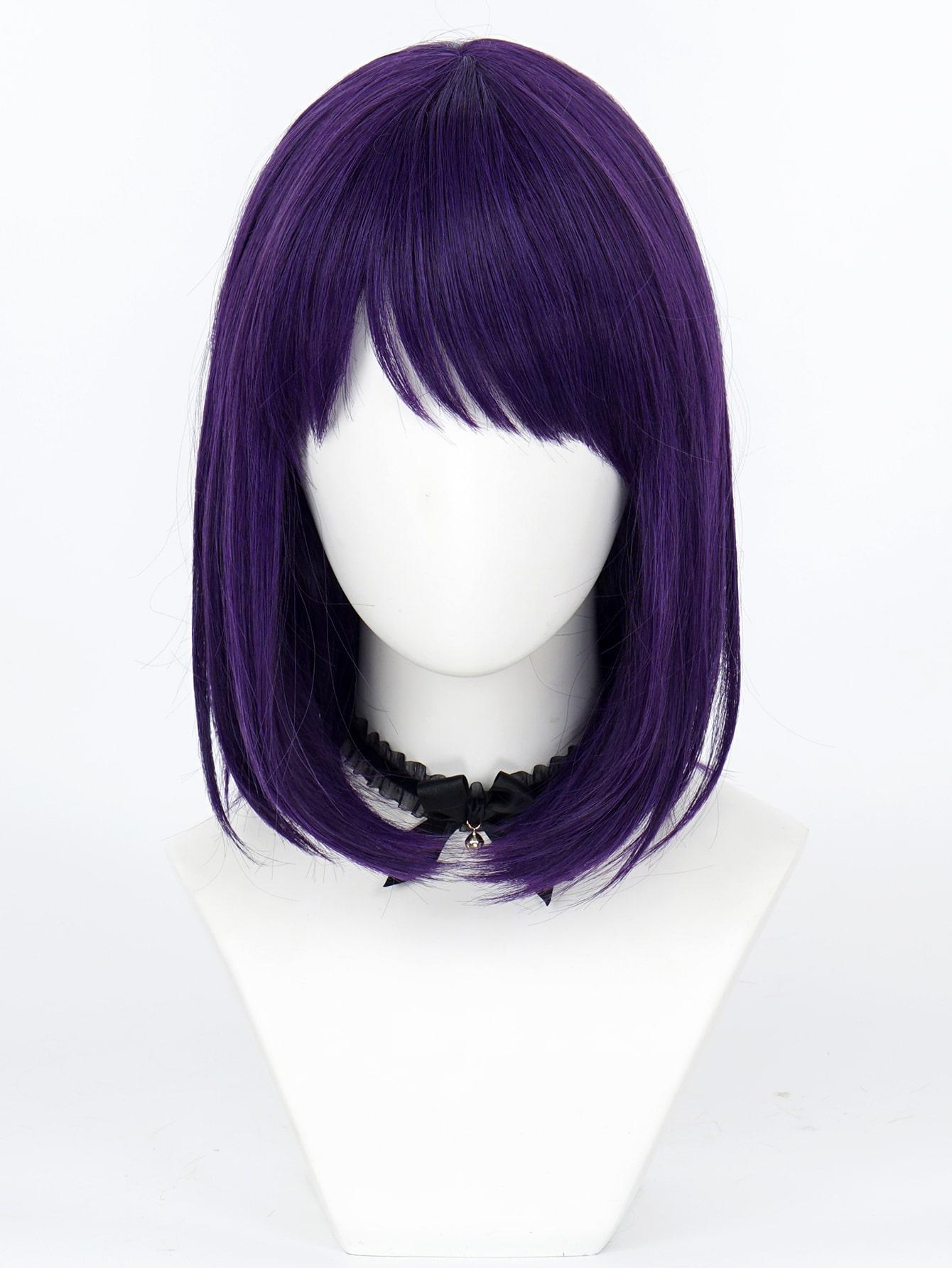 Gerade Lila Kurze Synthetische Perücken Mit Pony Hitzebeständige Faserperücken Anime Rolle Cosplay Perücken Für Halloween Party Kostüm violett