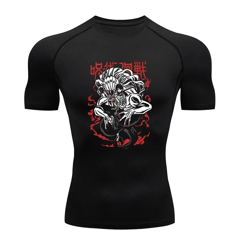 Workout Fitness Sportliches T-Shirt Herren Kompressionsshirt Anime Jujutsu Kaisen Enges Gym T-Shirt Fitness Elastizität Oberteile T-Shirt M