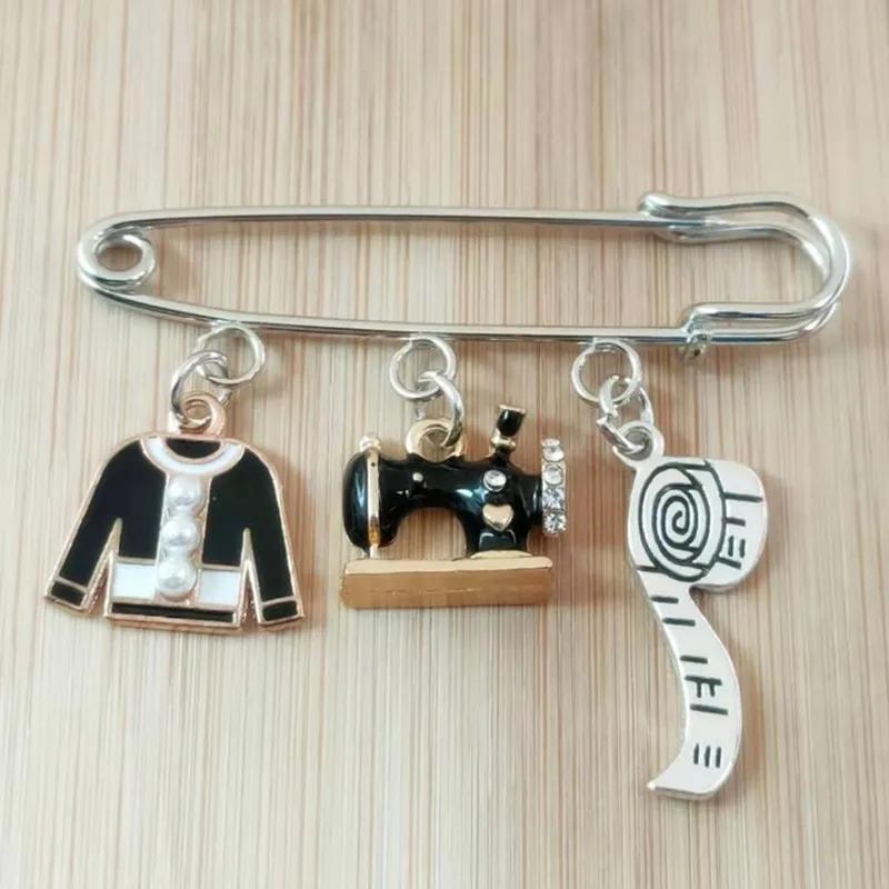 Mode Schere Kleidung Nähmaschine Maßband Brosche Schmuck Designer Geschenke Style 1