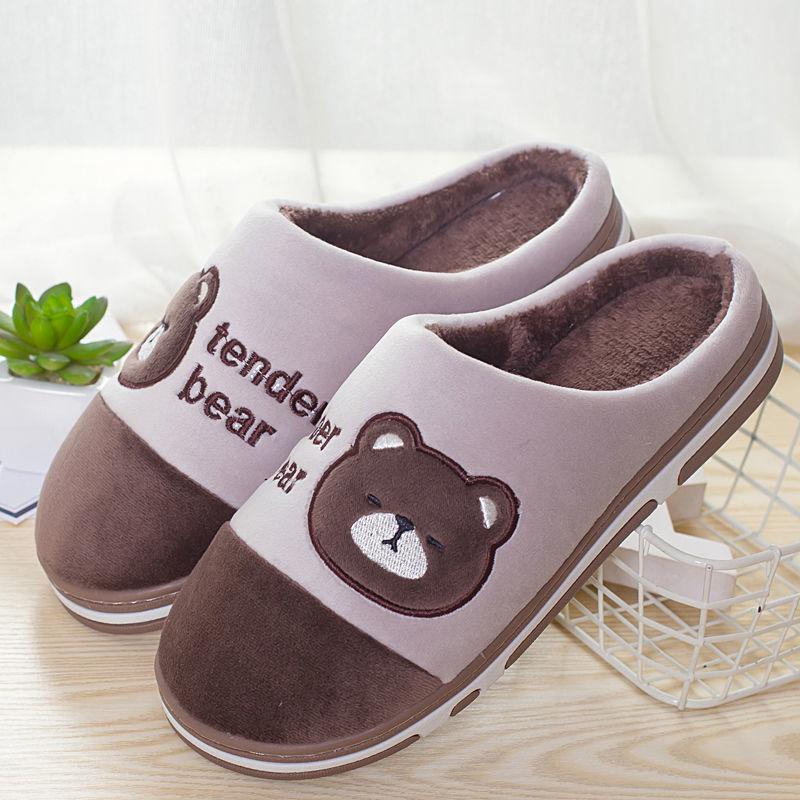 Winter Paar Cartoon Hause Hausschuhe Verdickte Nicht-slip Hausschuhe Warme Indoor Baumwolle Hausschuhe 46-47 kaffeebraun