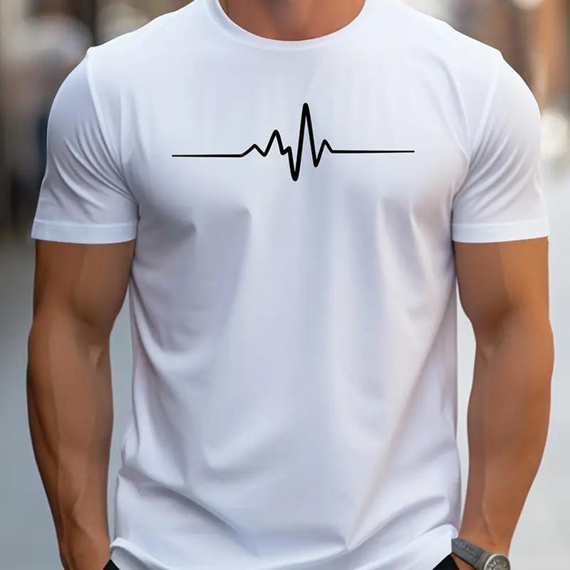 Neues Sommer Herrenmode T-Shirt Persönlichkeit Herzschlag Gedrucktes Herren T-Shirt Top XL weiß