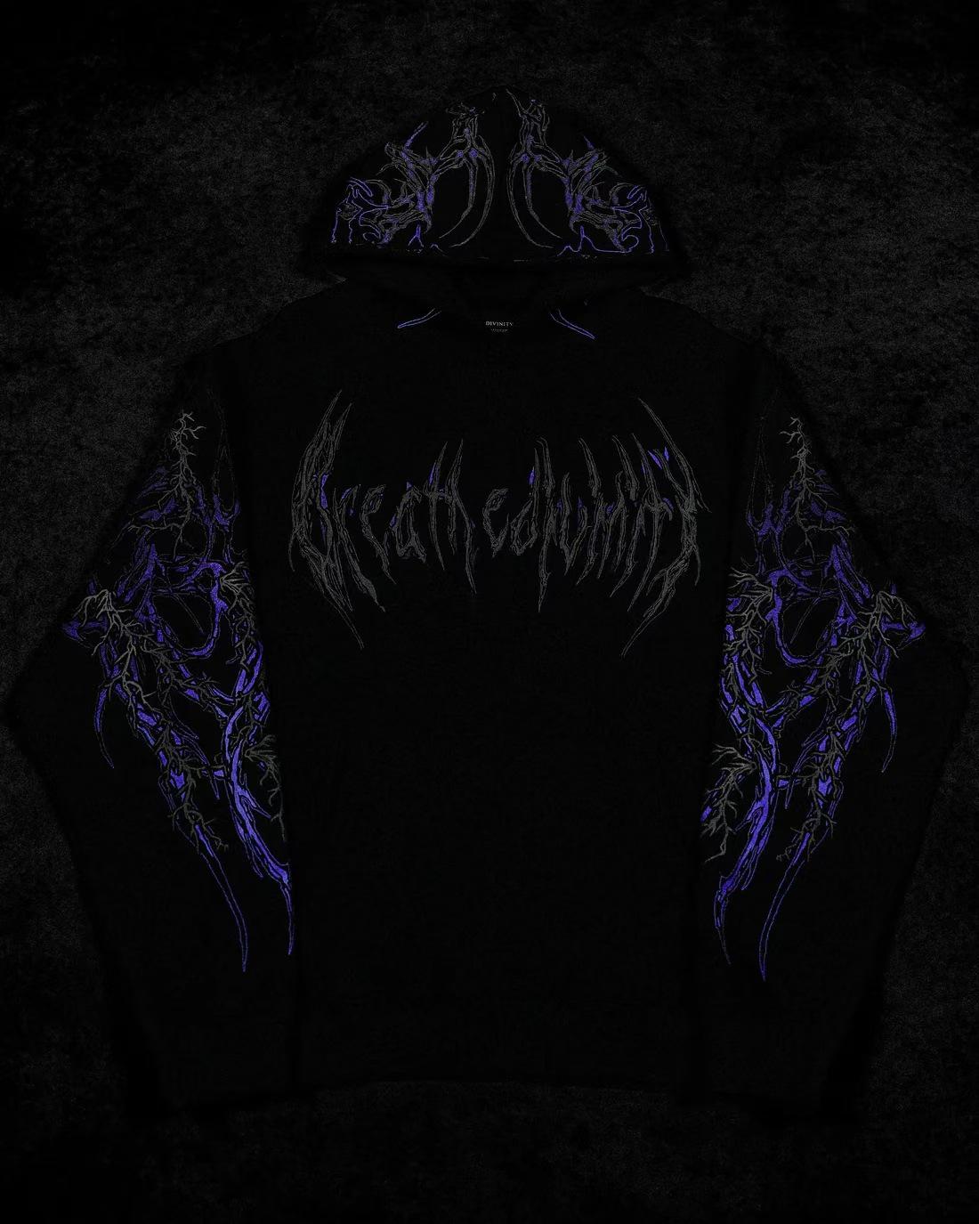 Herren Dark Style Kapuzensweatshirt mit Magisches Schwert-Aufdruck - Retro Europäisch & Amerikanisch Übergröße Streetwear. XXL
