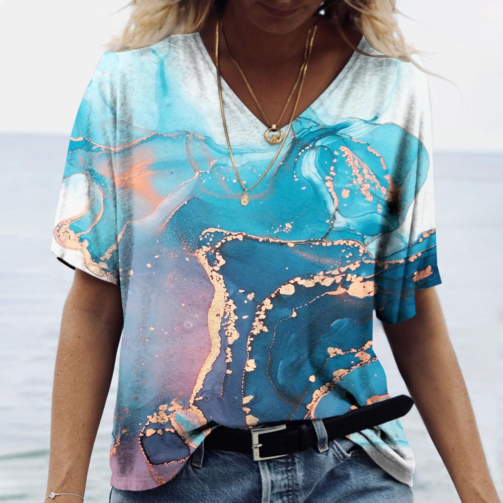 Sommer Neue frauen T Shirts 3d Gradienten Farben Drucken Mode Kurzarm T-shirt Übergroßen Lose Weibliche Vintage Harajuku Kleidung M blue