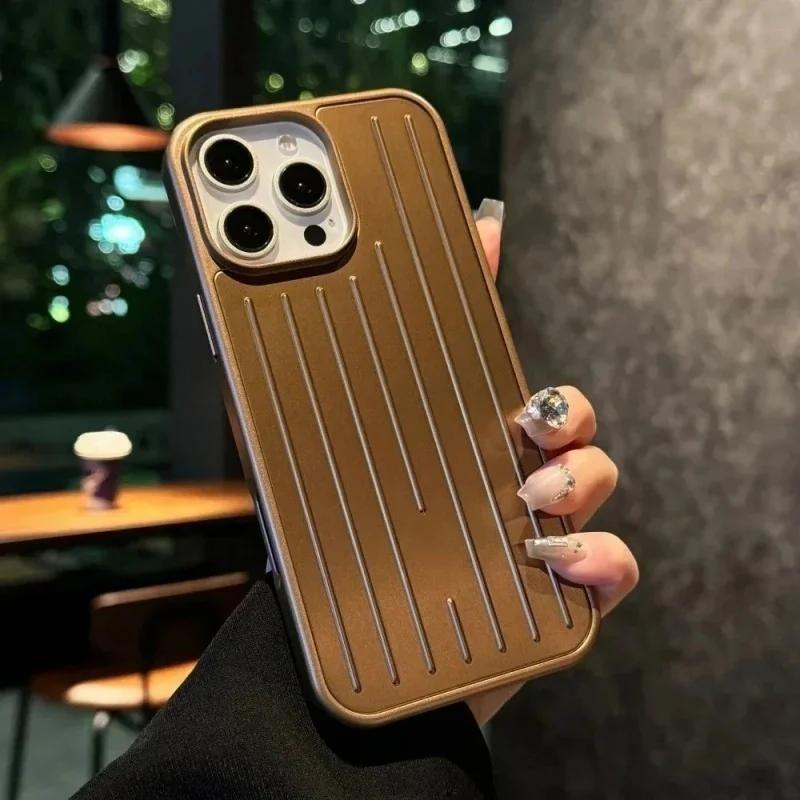 Luxus 3D Wellenstreifen Stilvolle Business Gepäck Handyhülle für iPhone 17 Pro Max 16 15 14 für Rimowa Stoßfester Bumper Schutzhülle iPhone 15 gold