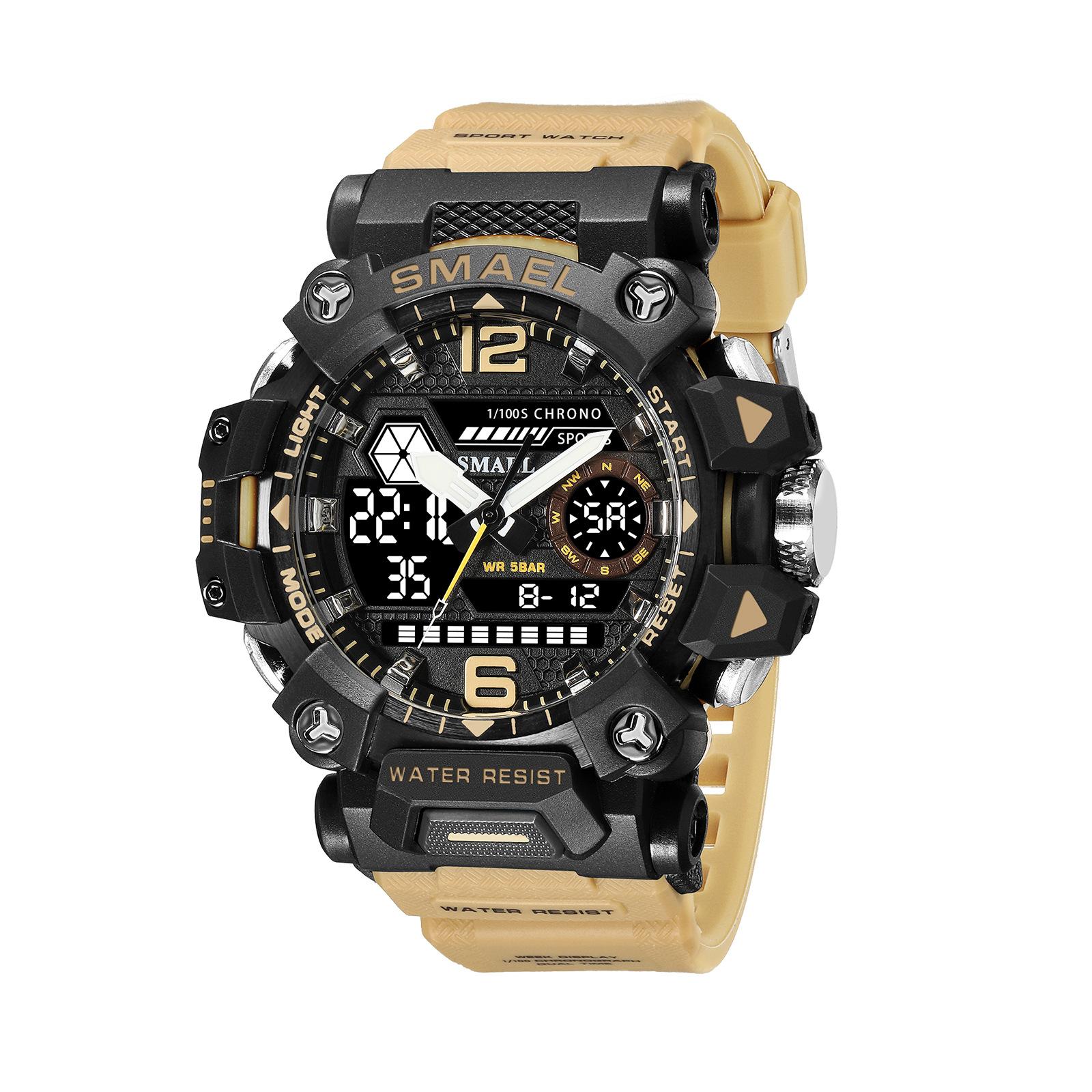 SMAEL Herren-Militäruhr, Outdoor-LED-Digitaluhr, 50 m wasserdicht, taktische Armee-Armbanduhr, Sportuhren für Männer, Sport-Armbanduhr 8072 NO Package beige