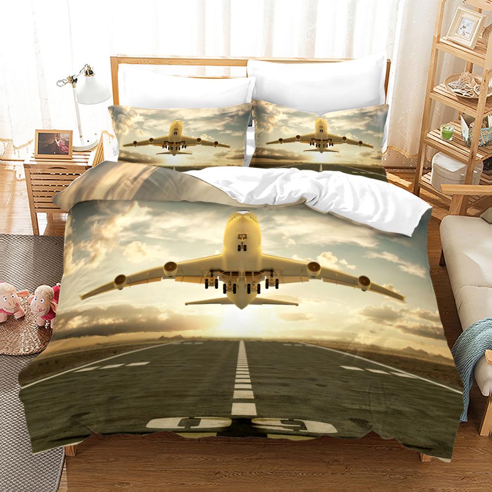 3D-Flugzeug-Bettwäsche-Set, Transport-Steppdecke und Kissenbezug, 2/3 Stück, AU180 x 210, Einzel-/Doppelbett, Weihnachtsgeschenk, Jungenzimmer, weiche Heimtextilien UK King 220x240cm