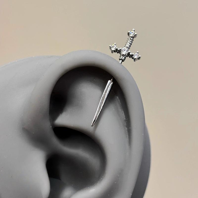 Schwertförmige Strass-Kreuz-Ohrringe für Damen Herren Punk Zirkon Schwebendes Helix-Piercing Ohrknorpel Schmuck Paargeschenke A2