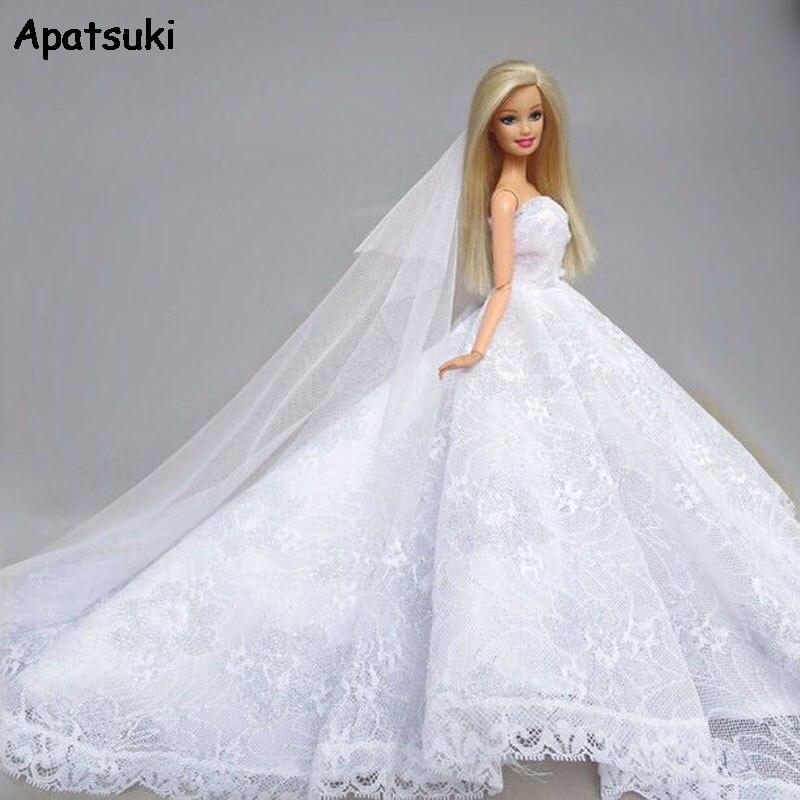Reine weiße Spitze Mode Puppe Kleidung Hochzeitskleid für Barbie Puppen Kleidung hochwertige Outfits für 1/6 BJD Puppe Zubehör weiß