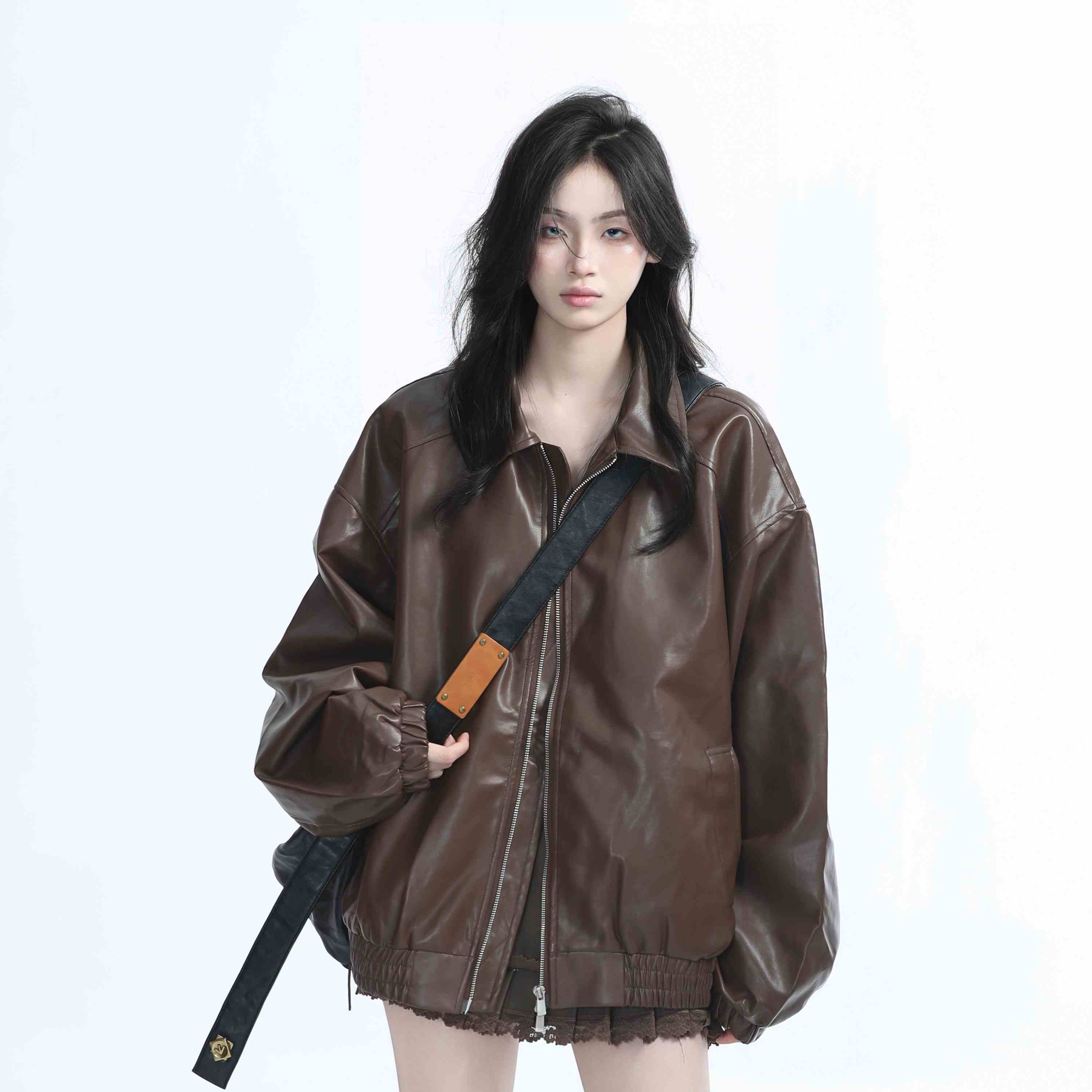 Braune Motorrad PU Lederjacke Damen Herbst Amerikanischer Retro Lockerer Jacken Trend M braun