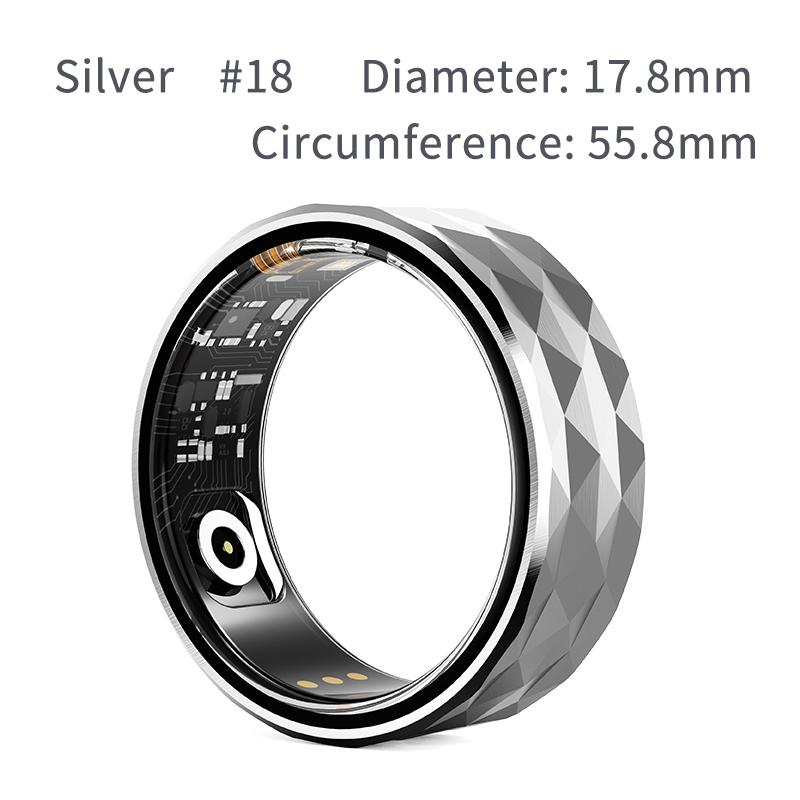 Smart Ring Männer Frauen Herzfrequenz Blutsauerstoff Schlaf Gesundheitsmonitor Sportaktivität Fitness Tracker Ring Drahtlose Bluetooth-Konnektivität USB-Aufladung R12 #18 silber