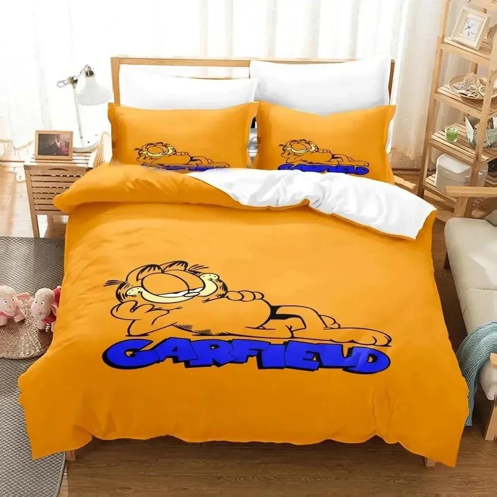 3D-Druck Orange Katze Cartoon Bettwäsche-Set Bettbezug Bettwäsche-Set Steppdeckenbezug Kissenbezug Bettdecke King Queen Size Jungen Erwachsene Bettwäsche EU Single(135*200cm)3pcs