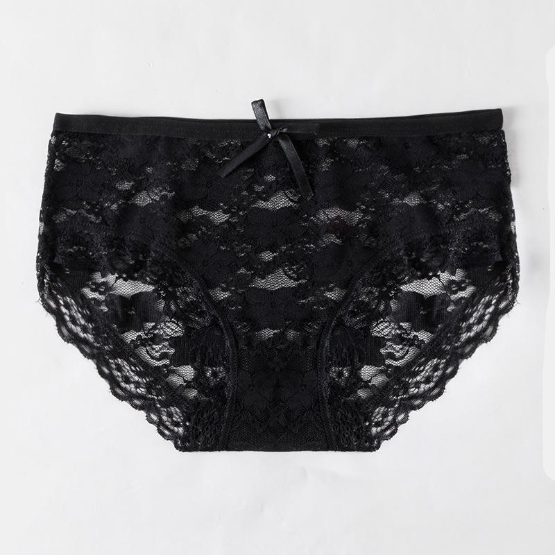 Unterhosen Frauen Spitze Trim Sexy Damen Niedrige Taille Transparent Mesh Slips L schwarz