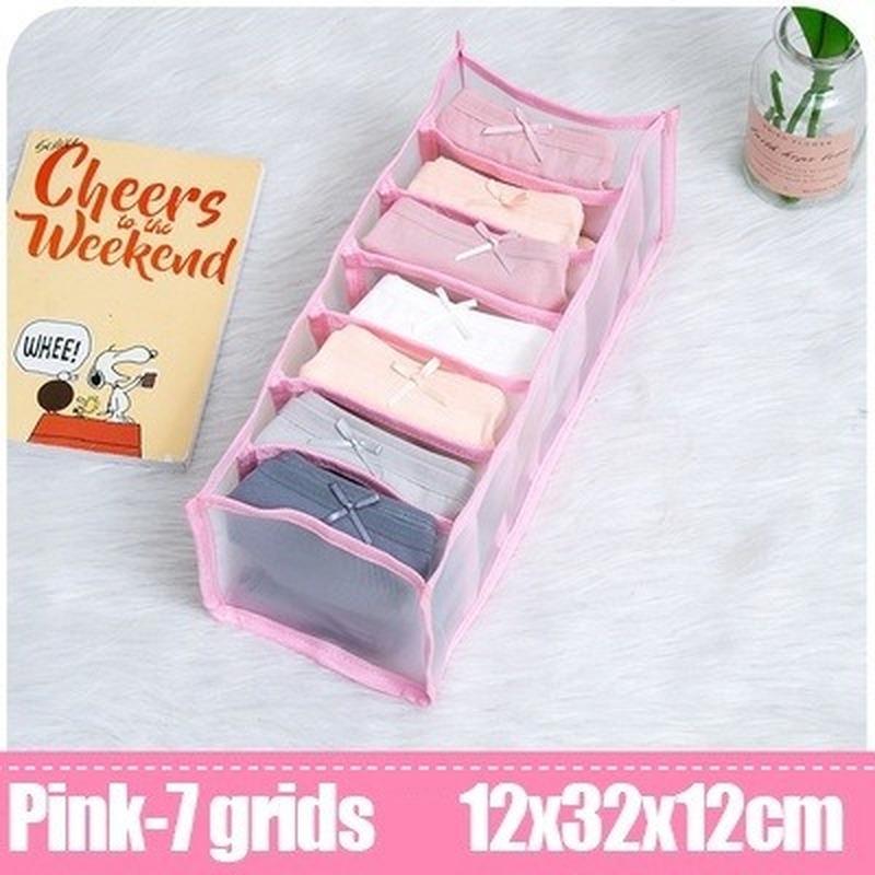 Neuer Unterwäsche-Finisher, Kleiderschrank-Box, Kleiderschrank-Finisher, faltbare Schublade, Home-Finisher und Aufbewahrungsregal 7 grids rosa