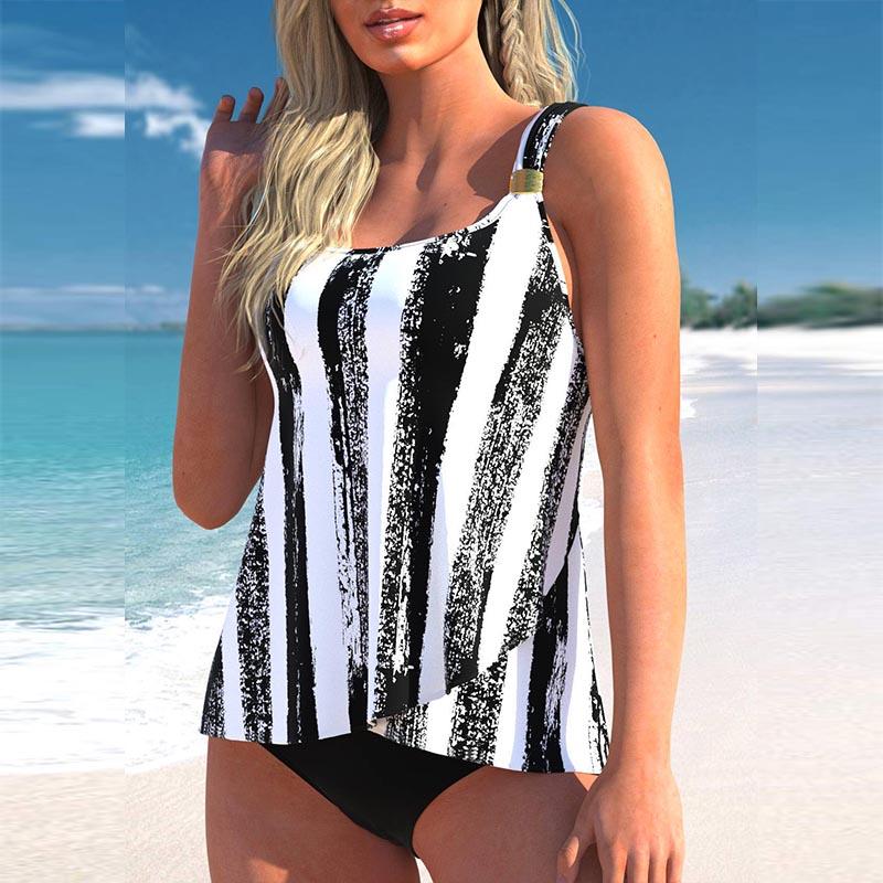 Damen-Badeanzug mit Schultergurten und Unterwasserpflanzen-Print, Bikini-Shorts, Tanktop-Badeanzug XL weiß